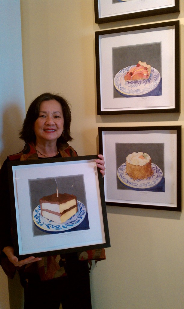 Me holding "Deborah's Birthday Cake" with "Deborah's Peach Pie above